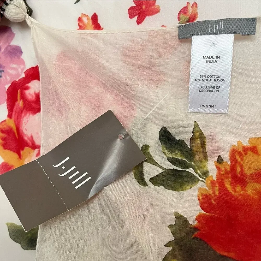 J.JILL FLORAL SQUARE SCARF WITH TASSELS NEW WITH TAGS